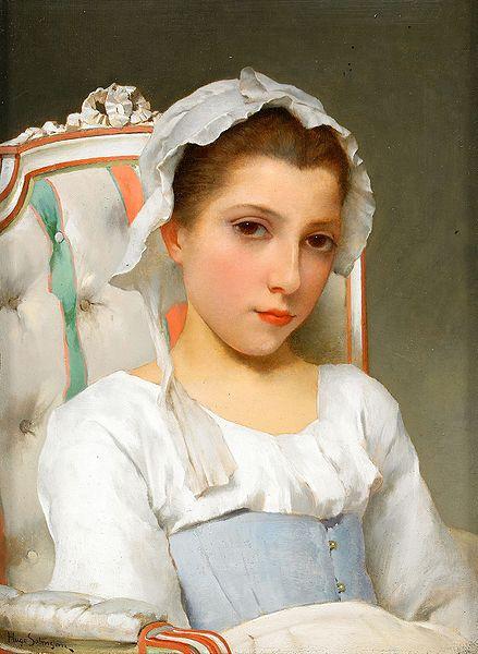 Hugo Salmson Ung fransk flicka sittande i Louis XVI oil painting image